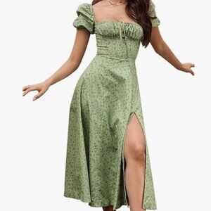 Linsery Women's Puff Sleeve Square Neck Floral Maxi Dress Size S